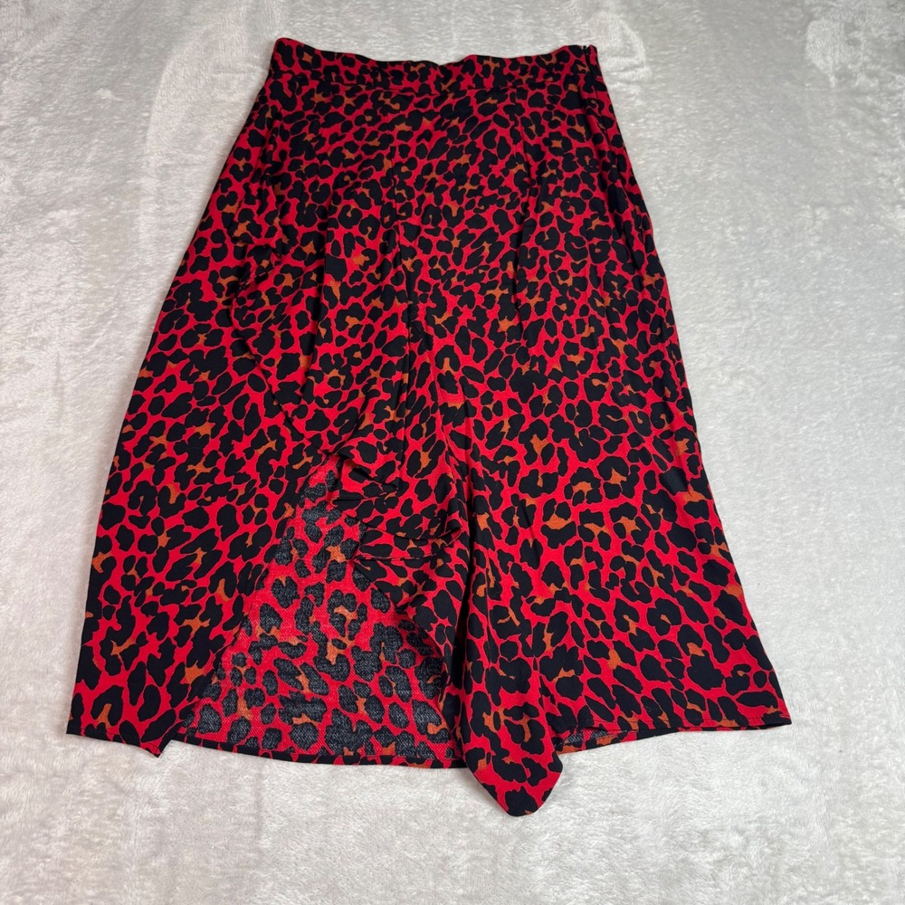 Zara Basic Womens Red Leopard Print Ruffle Front Asymmetrical Midi Skirt XS
